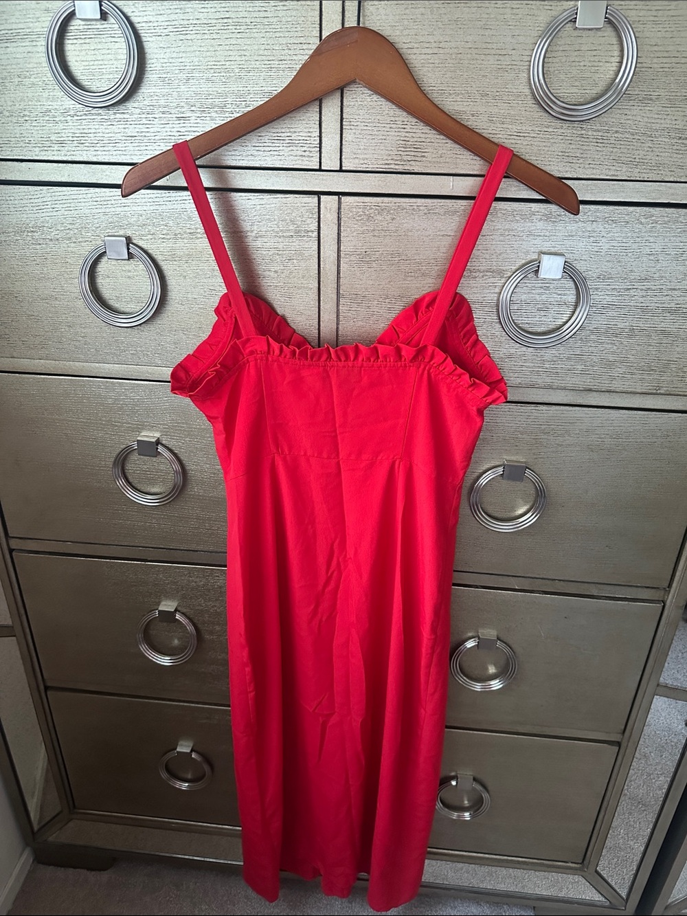 🛍️SALE🛍️ Topshop Red Ruffle-Trim Button Front Dress - Picture 6 of 9